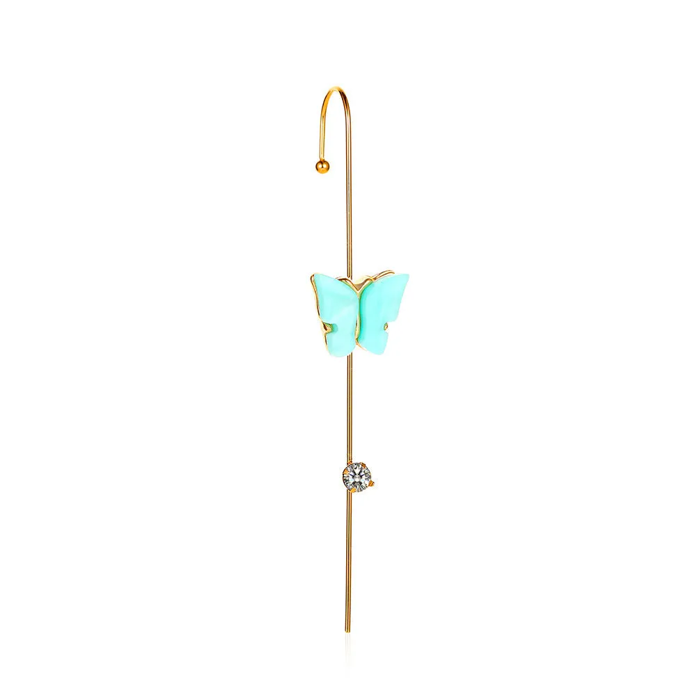 Women's colourful acrylic butterfly earrings with alloy frame in blue colour option 11536