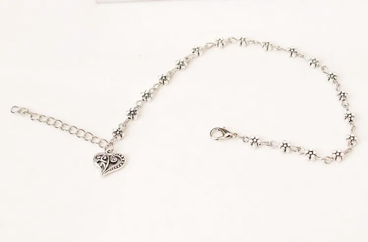 Heart shaped anklet made from alloy with electroplated finish in photo colour