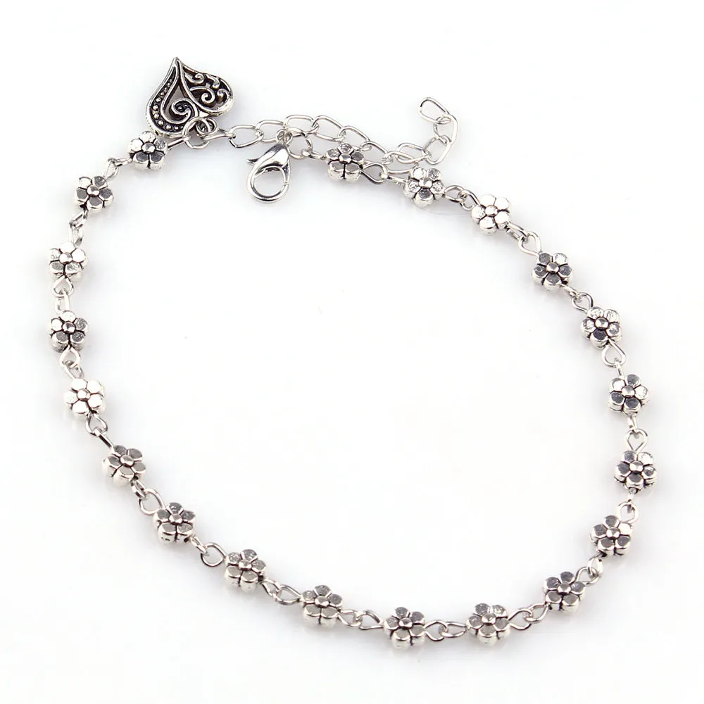 Heart shaped anklet made from alloy with electroplated finish in photo colour