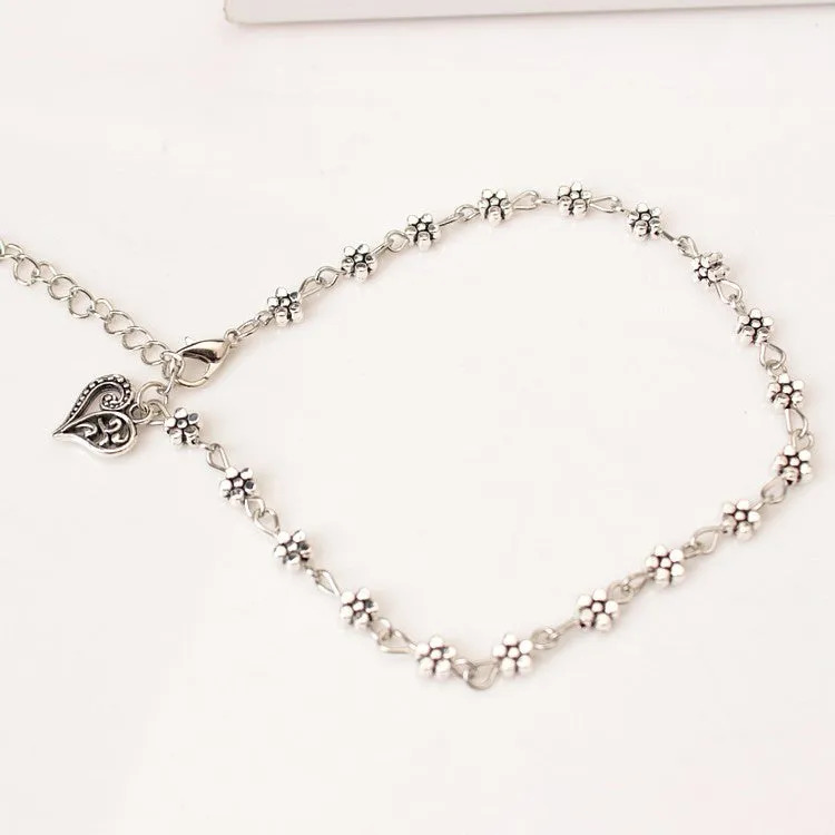 Heart shaped anklet made from alloy with electroplated finish in photo colour