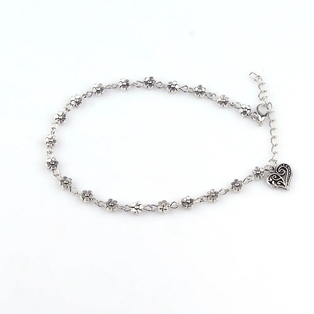 Heart shaped anklet made from alloy with electroplated finish in photo colour