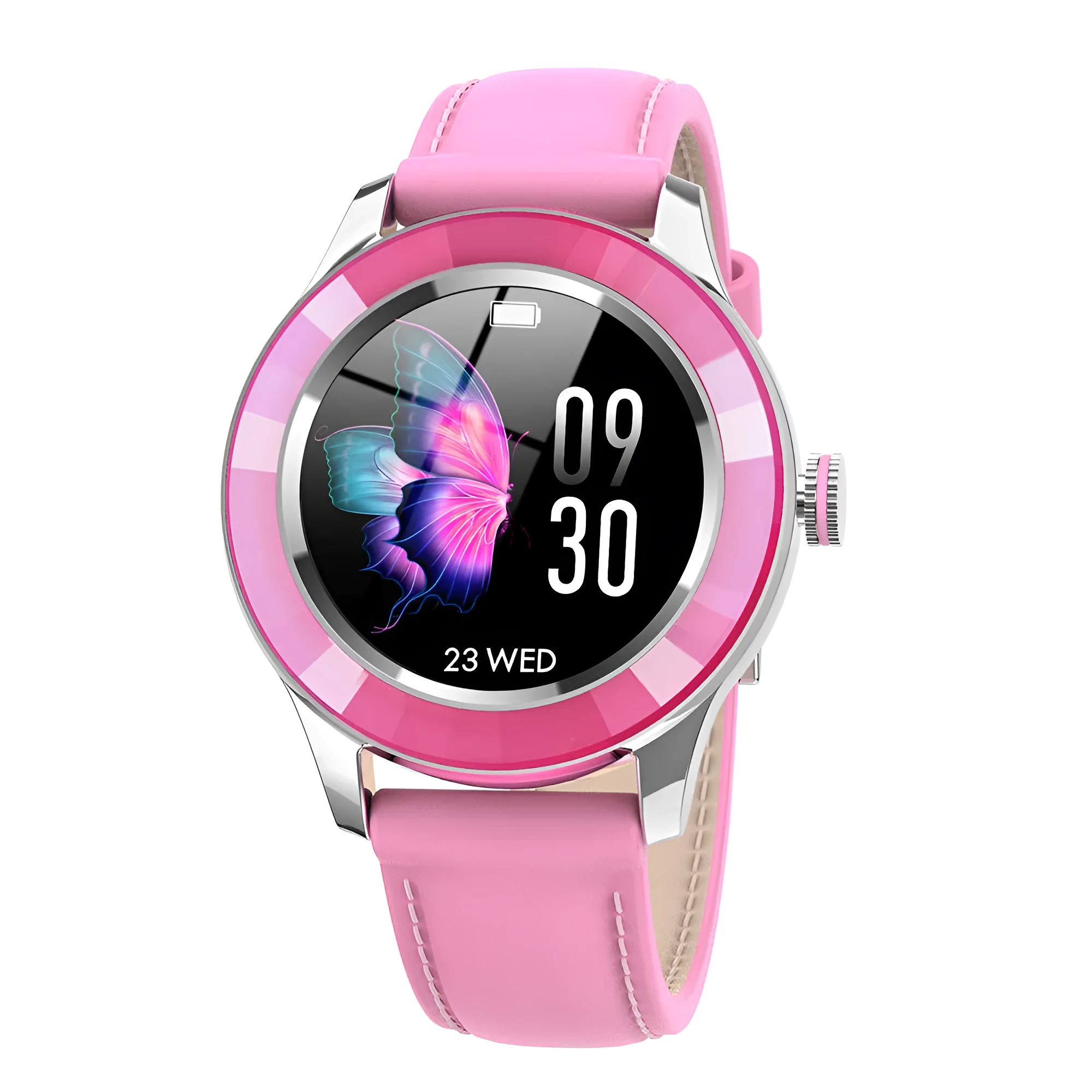 IP67 waterproof touch screen smart watch with silicone strap, white colour, health monitoring and call reminder display