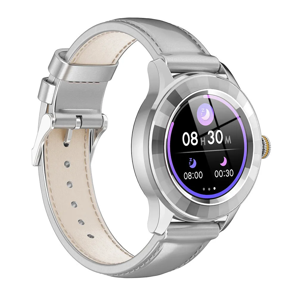 IP67 waterproof touch screen smart watch with silicone strap, white colour, health monitoring and call reminder display