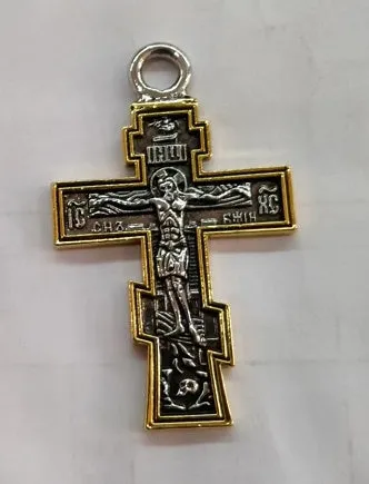 Gold cross Jesus pendant necklace on alloy chain, 5cm length, geometric design