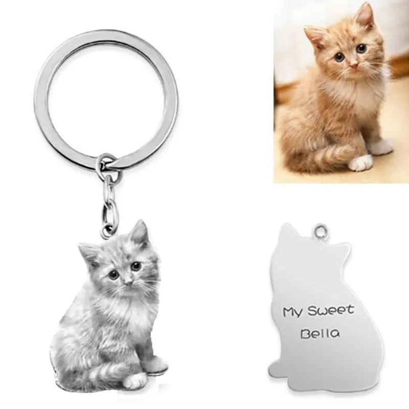 Private custom pet character photo necklace keychain in titanium steel with cross box chain