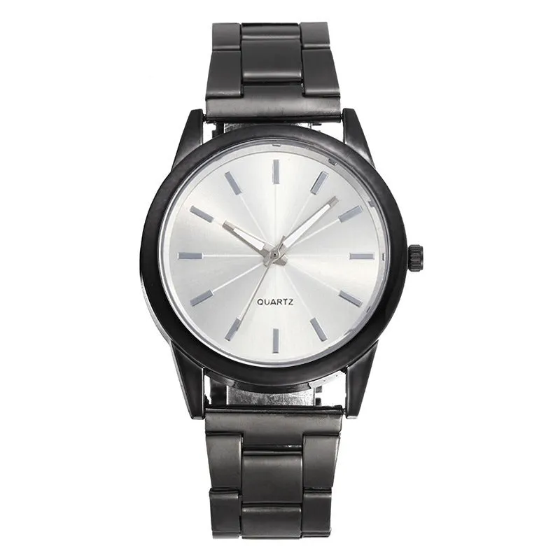 Women's quartz watch with 40mm alloy case, stainless steel strap, and glass dial in silver case with white face