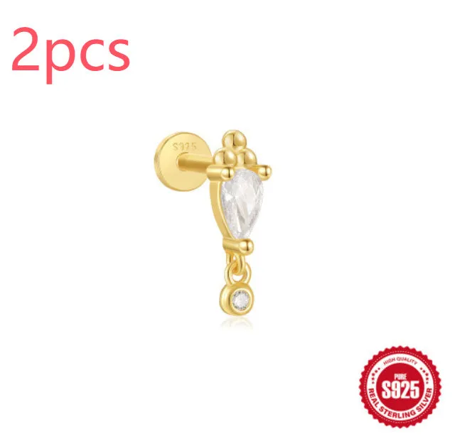 S925 sterling silver tassel ear studs with gold electroplating in six colour variations