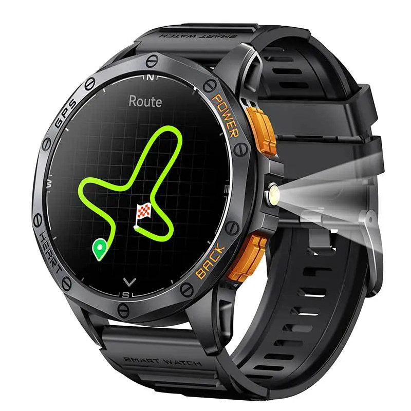 K67 AMOLED smart watch with metal body, Bluetooth calling, and compass displayed in black colour