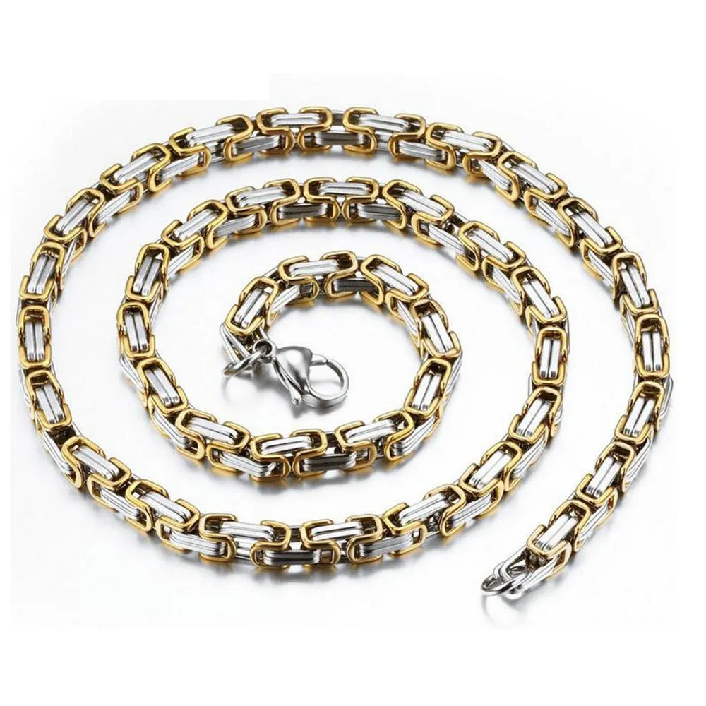 Stainless steel punk necklace with 5mm chain in steel finish on black background