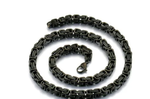 Stainless steel punk necklace with 5mm chain in steel finish on black background