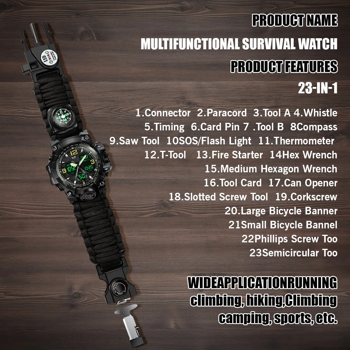 Waterproof dual display electronic tactical watch for men in black colour
