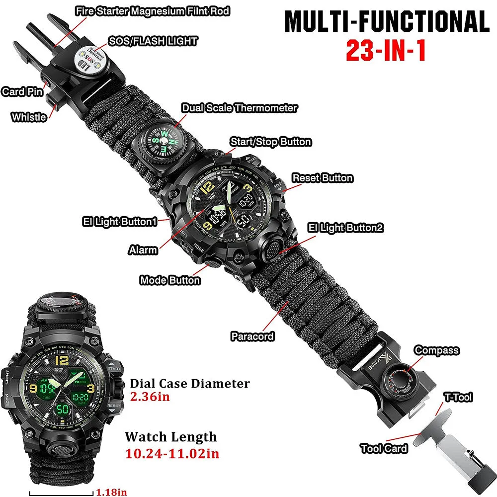 Waterproof dual display electronic tactical watch for men in black colour