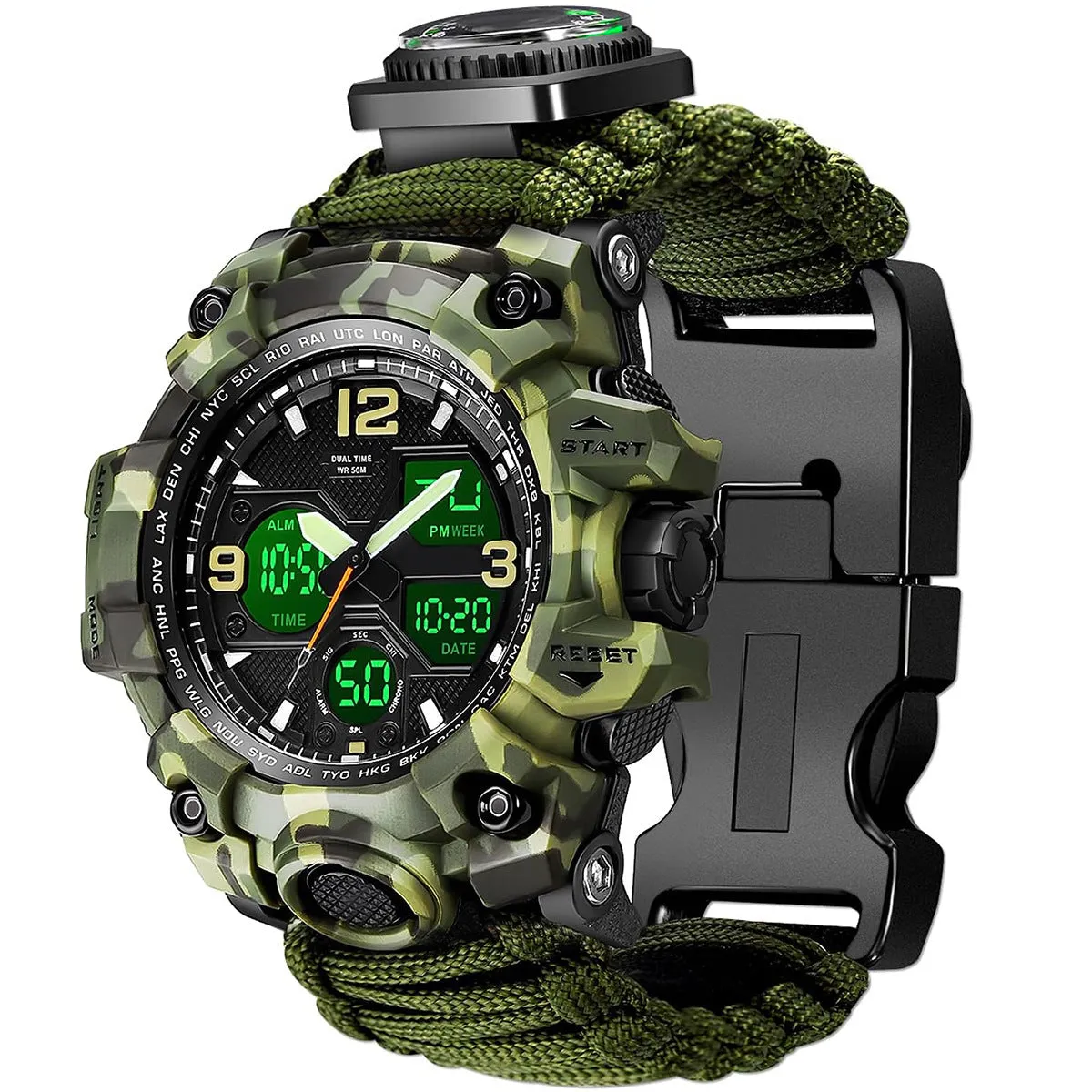 Waterproof dual display electronic tactical watch for men in black colour