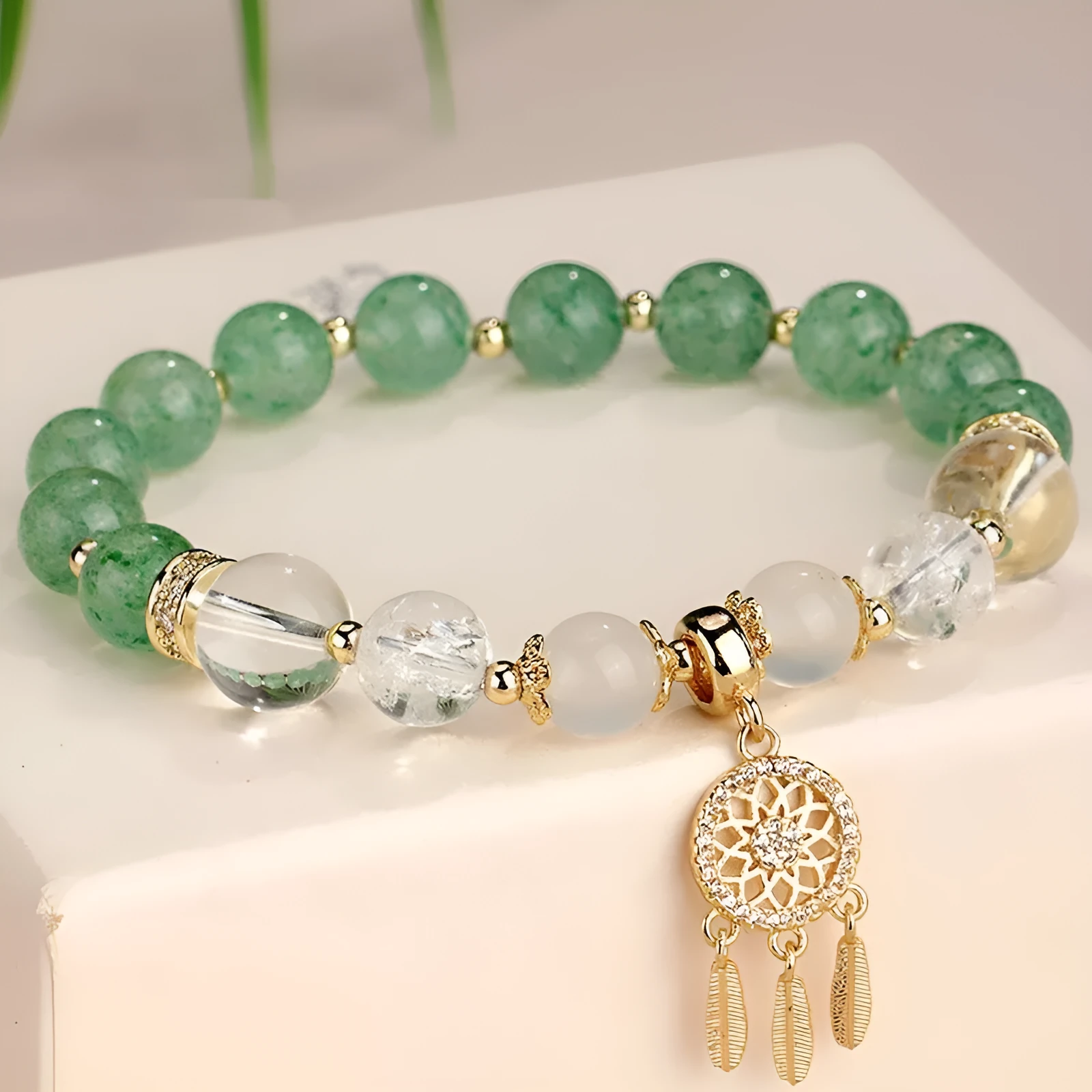 Women's Chinese style crystal tassel bracelet with electroplated diamond beads