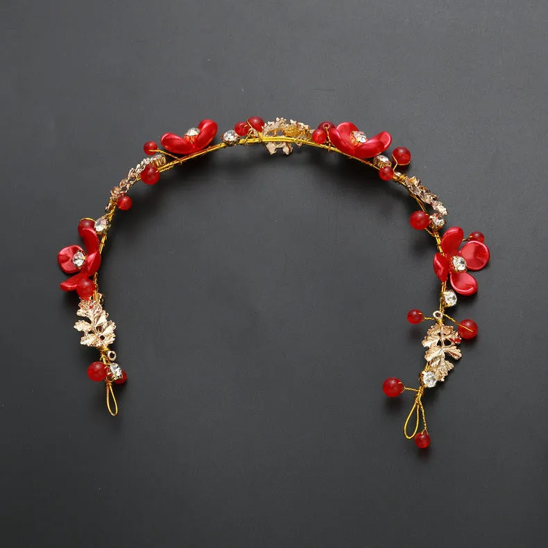 Costume jewelry set with wedding bride headdress and hair ornaments in metal alloy, faux pearls, and rhinestones
