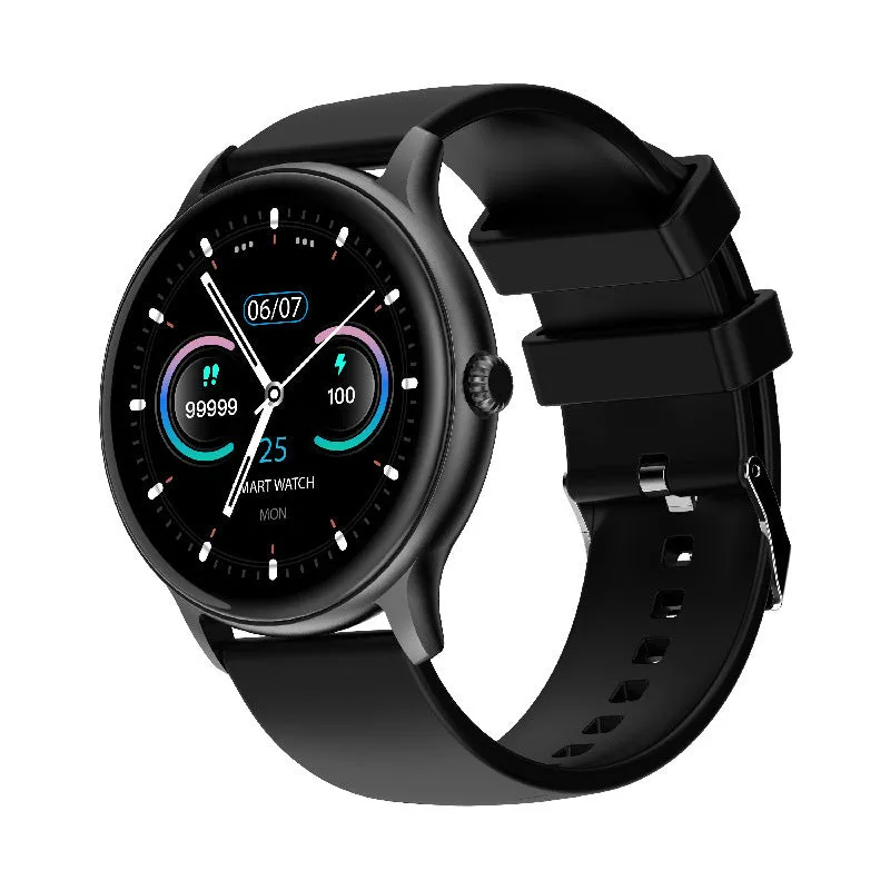 1.28-inch blood pressure health smart watch with heart rate monitor, black face, glass screen, side button