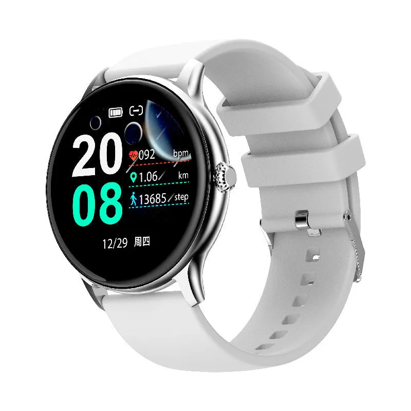 1.28-inch blood pressure health smart watch with heart rate monitor, black face, glass screen, side button