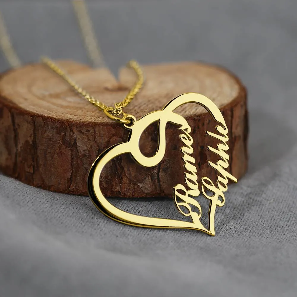 Custom heart shaped letter necklace in 925 silver with gold finish, 1mm pendant thickness