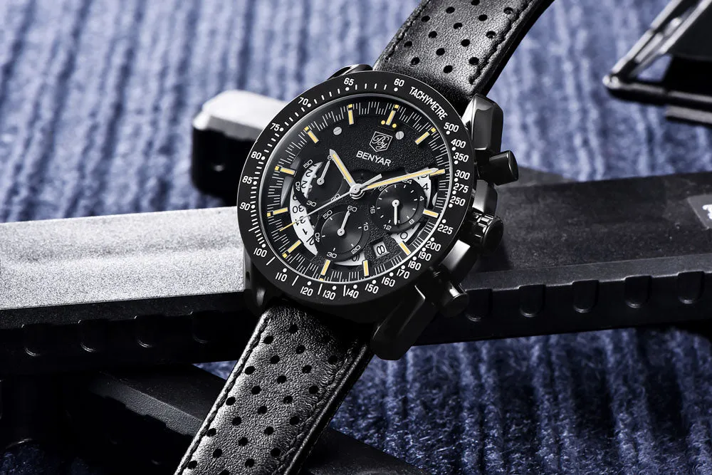 Quartz watch luminous display calendar date 45mm stainless steel strap round alloy case mineral glass