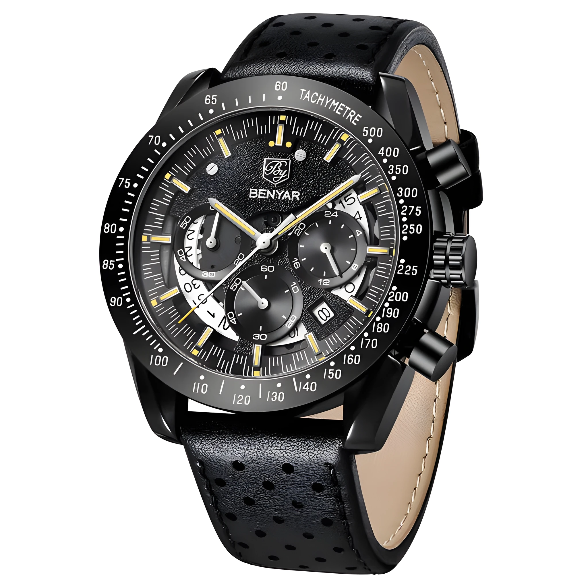 Quartz watch luminous display calendar date 45mm stainless steel strap round alloy case mineral glass