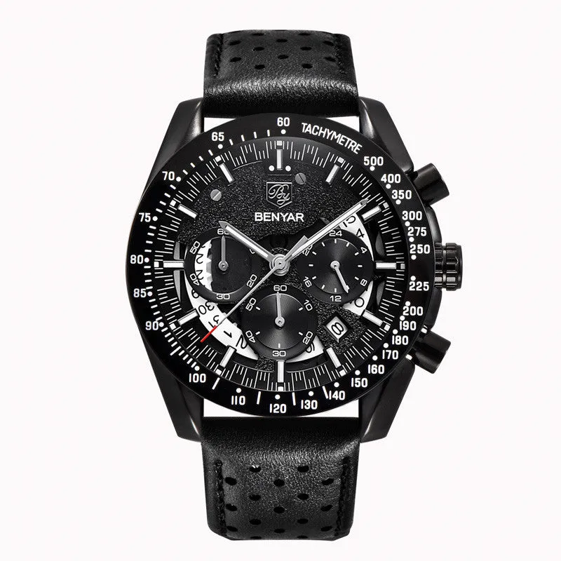 Quartz watch luminous display calendar date 45mm stainless steel strap round alloy case mineral glass