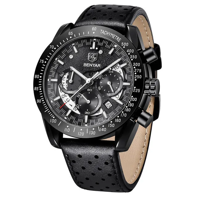 Quartz watch luminous display calendar date 45mm stainless steel strap round alloy case mineral glass