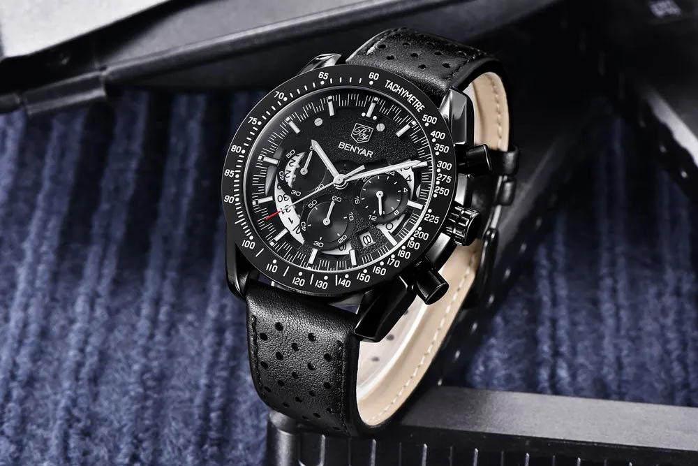 Quartz watch luminous display calendar date 45mm stainless steel strap round alloy case mineral glass