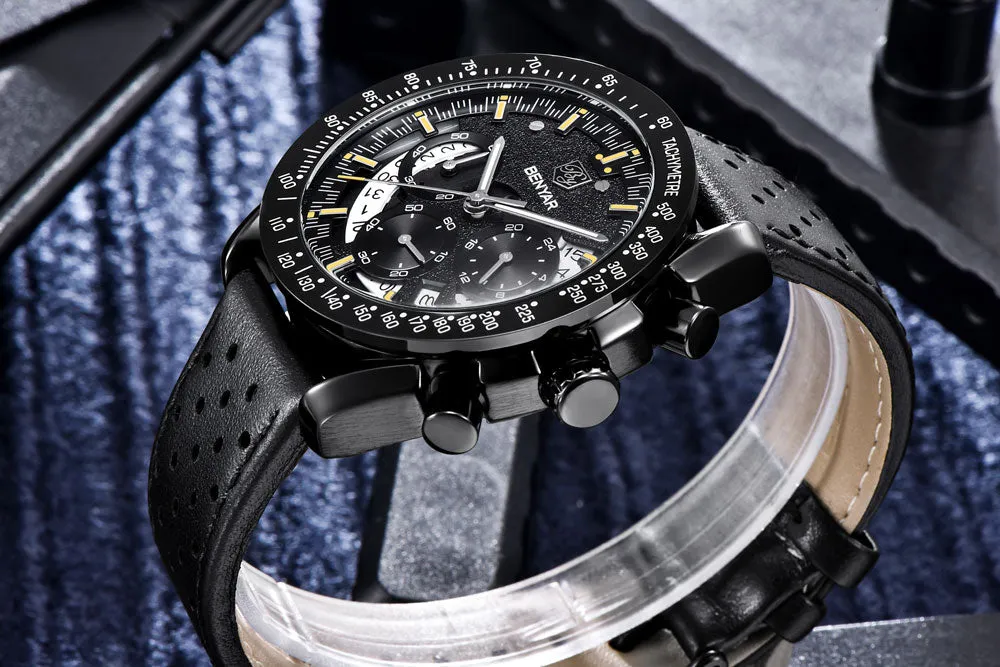 Quartz watch luminous display calendar date 45mm stainless steel strap round alloy case mineral glass