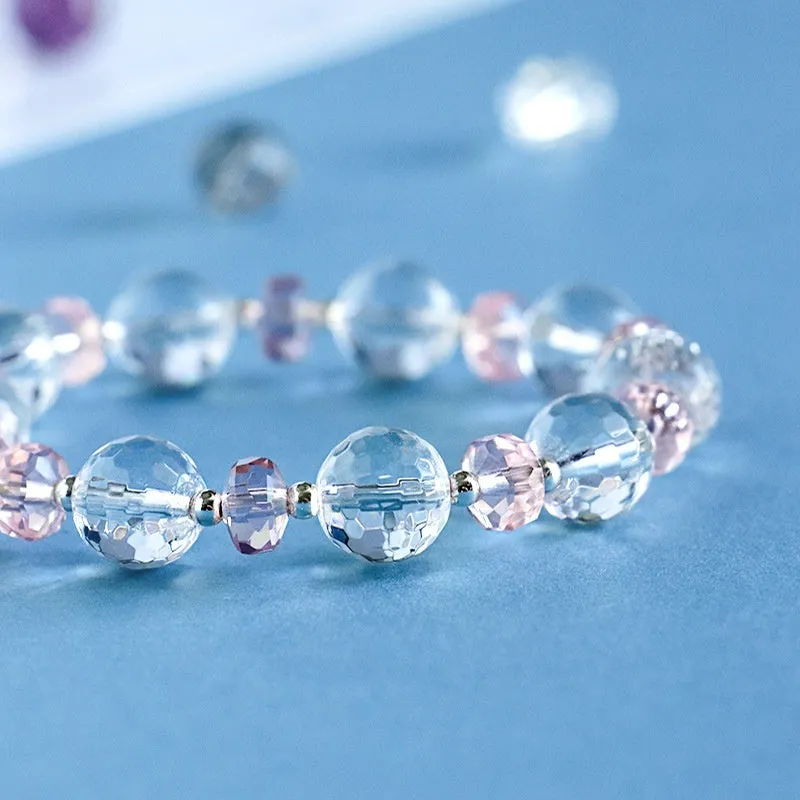Women's white crystal bracelet with lucky cat charm and electroplated finish