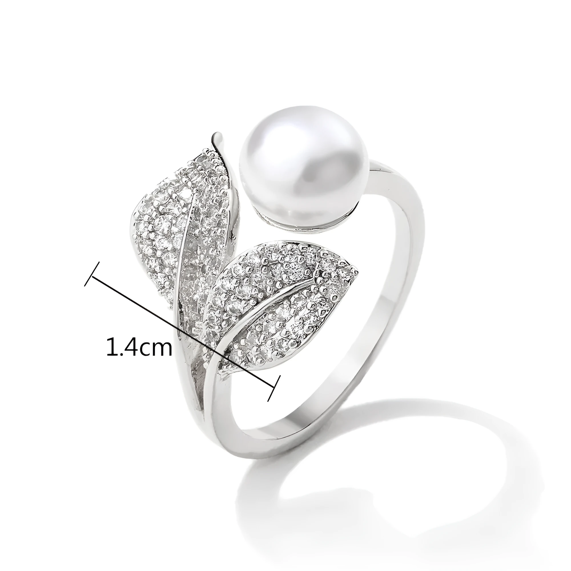 Exquisite Leaf Zircon Open Ring with silver-tone leaf motif and cubic zirconia stones on adjustable band