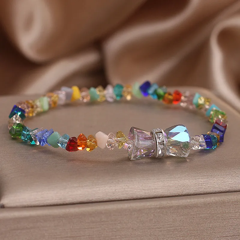 Summer colourful crystal bow bracelet for women, handcrafted ethnic style, available in colour and red options