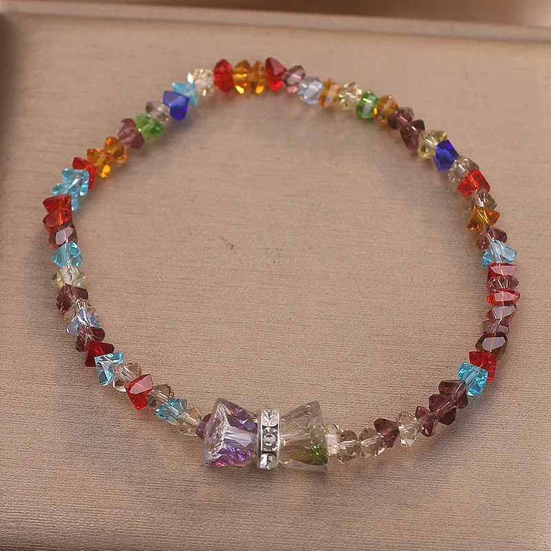 Summer colourful crystal bow bracelet for women, handcrafted ethnic style, available in colour and red options