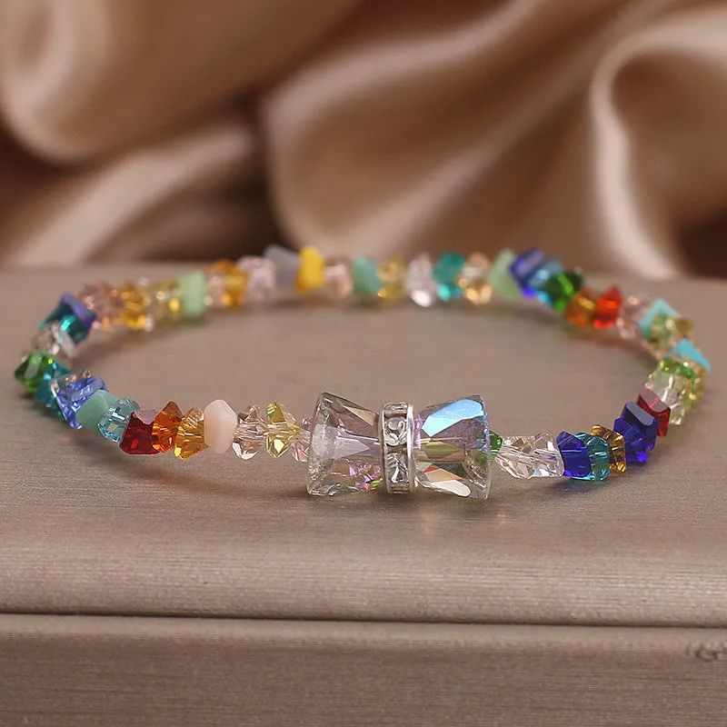 Summer colourful crystal bow bracelet for women, handcrafted ethnic style, available in colour and red options