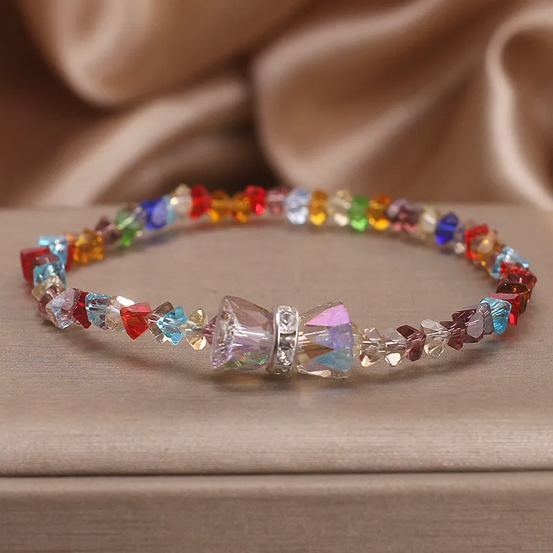 Summer colourful crystal bow bracelet for women, handcrafted ethnic style, available in colour and red options