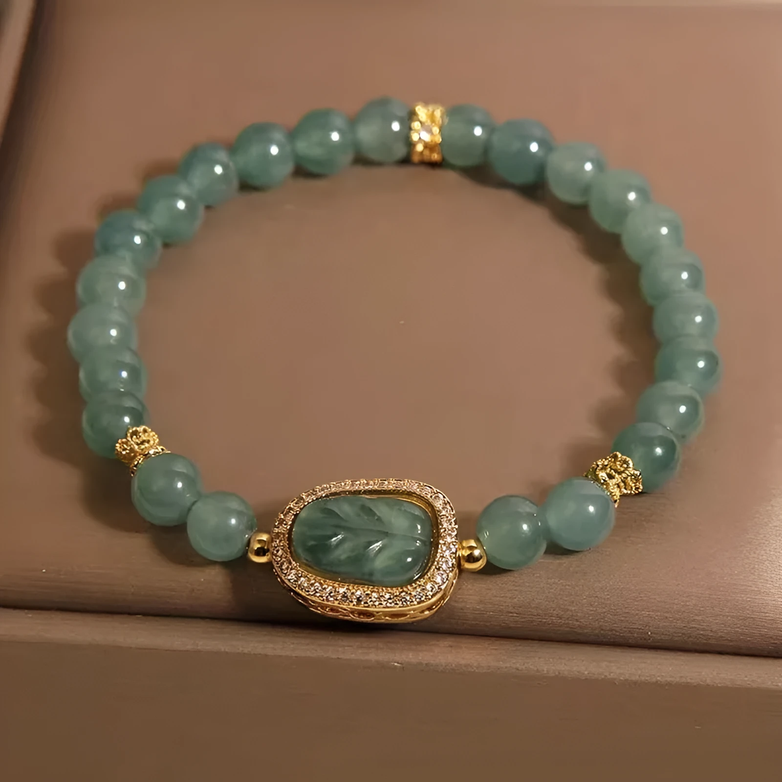 New Chinese style blue water jade bracelet with leaf pendant for women, light luxury design