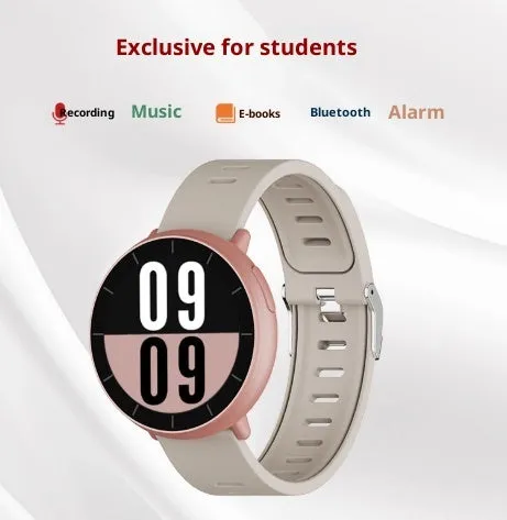 Gray MP3 player watch with 1.4-inch TFT screen, Bluetooth, loud speaker, and alarm clock on a wrist