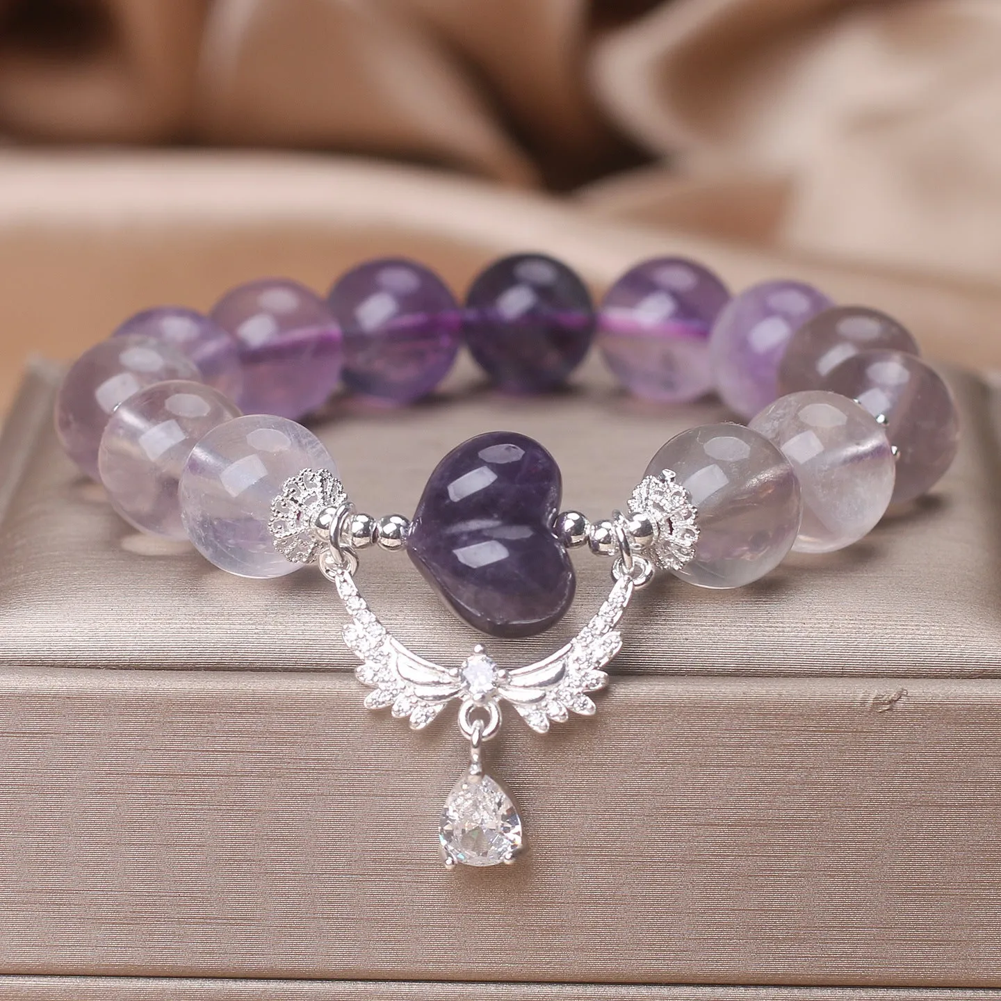 Natural amethyst agate bracelet for women purple fluorite colour ethnic style handmade
