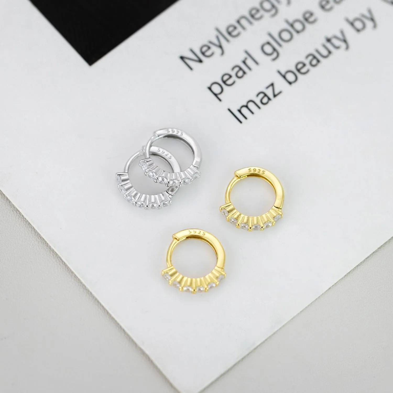 Pair of simple geometric 925 silver wild earrings for women in white gold electroplated finish