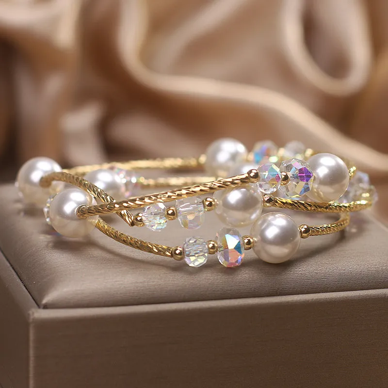 White agate multi-layer winding bracelet for women, ethnic style, light luxury