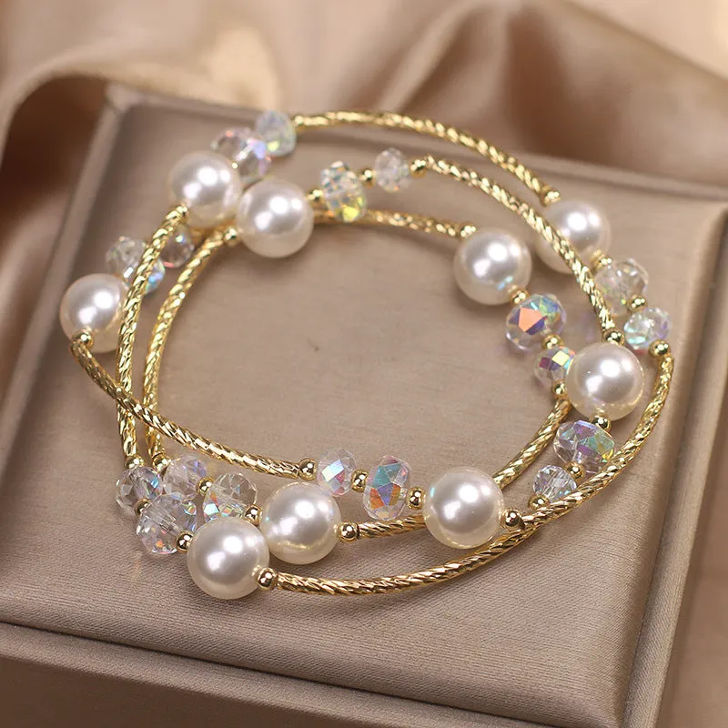White agate multi-layer winding bracelet for women, ethnic style, light luxury