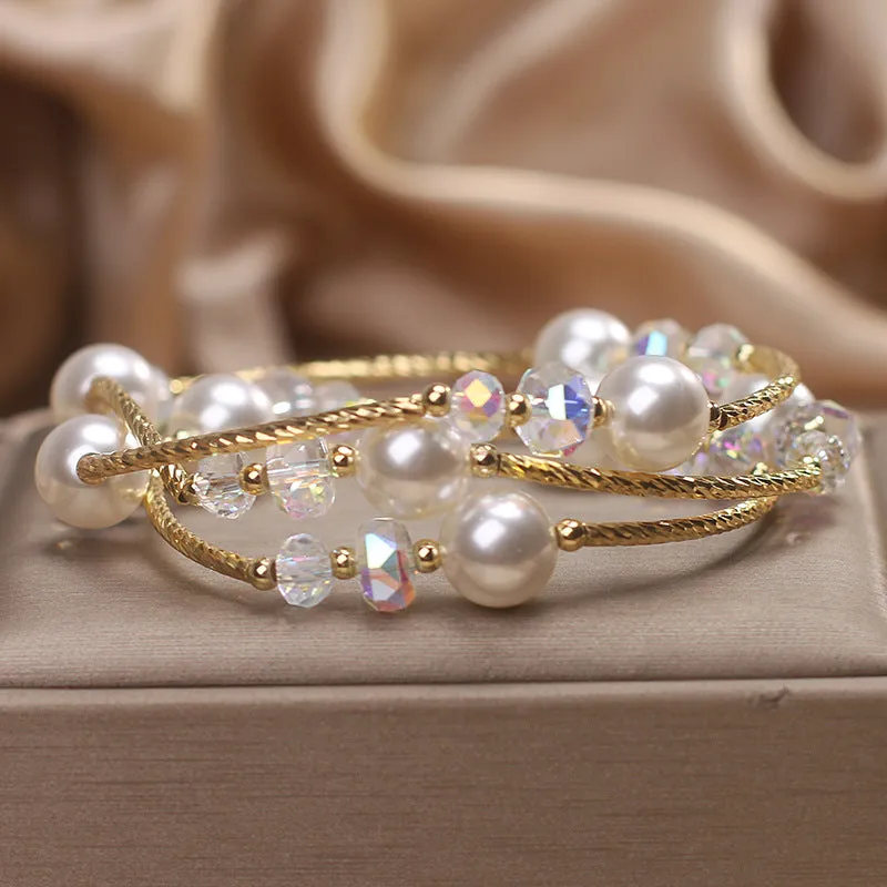 White agate multi-layer winding bracelet for women, ethnic style, light luxury