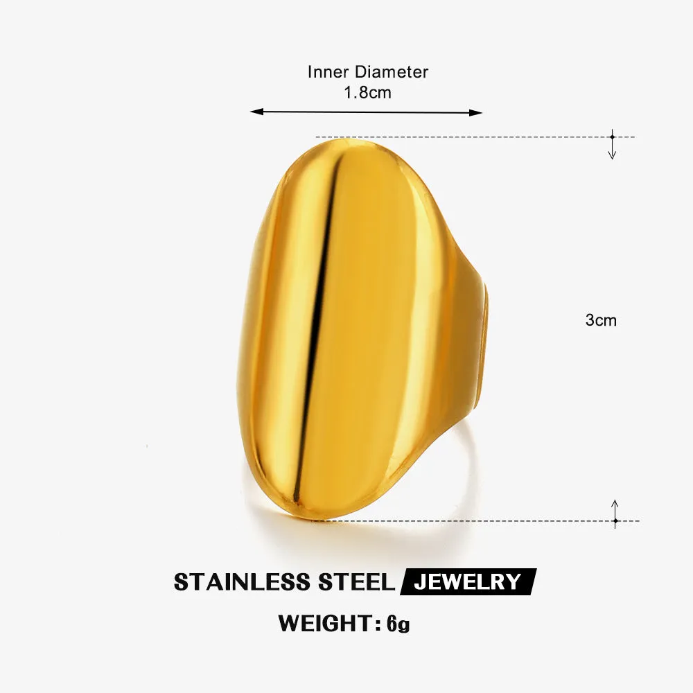 Exaggerated thick geometric stainless steel ring for women, available in gold and steel colour options