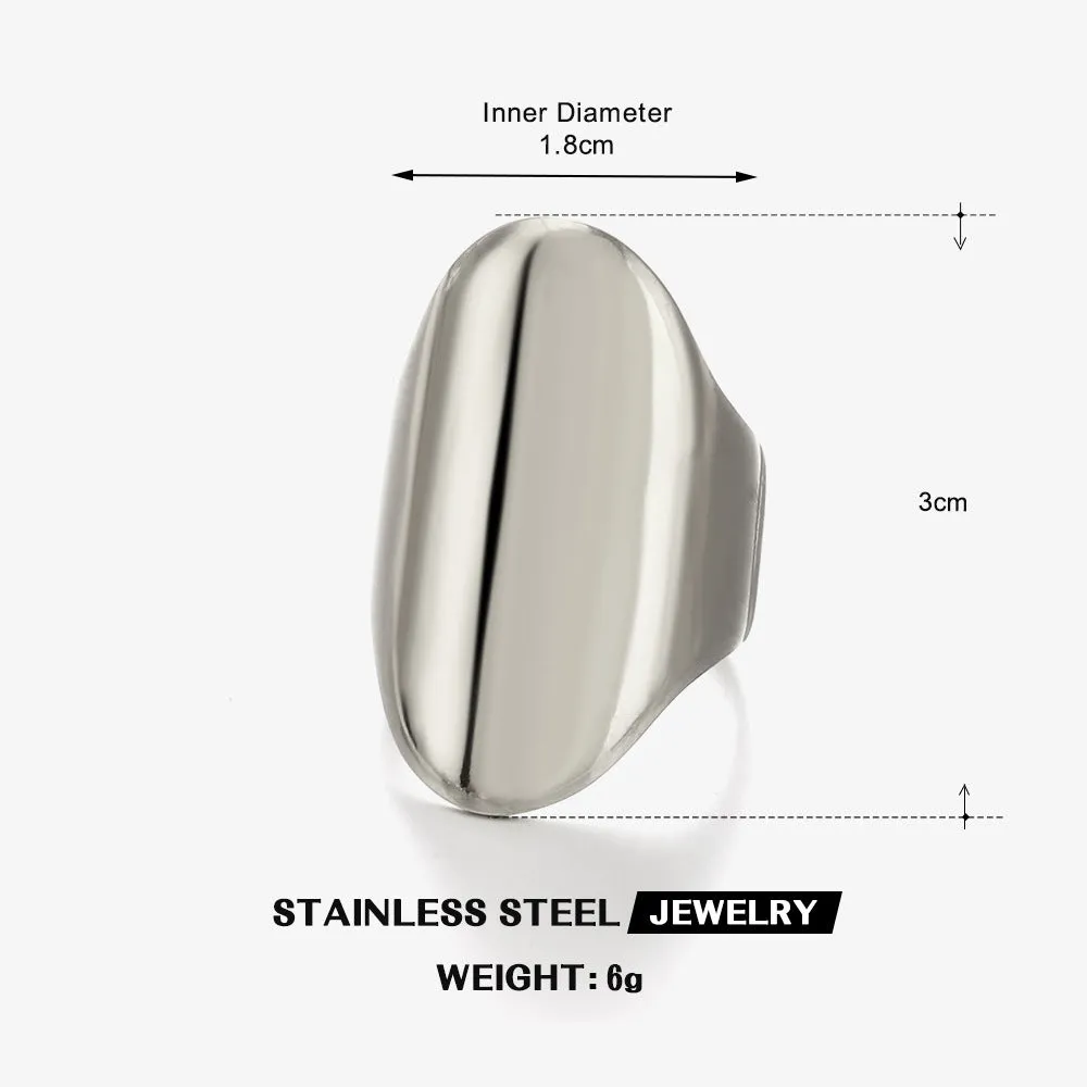 Exaggerated thick geometric stainless steel ring for women, available in gold and steel colour options