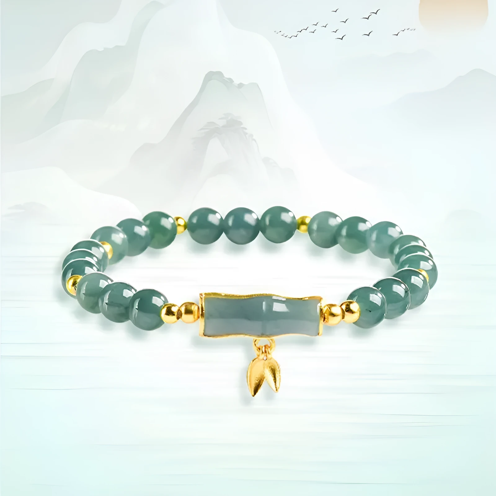 Adjustable S925 sterling silver bracelet with blue water natural jade round beads.