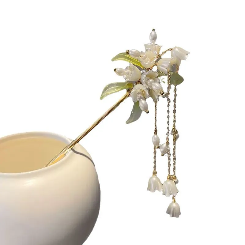 Alloy Magnolia antique hair clasp headdress with electroplated finish, floral shape, retro style for Han Chinese