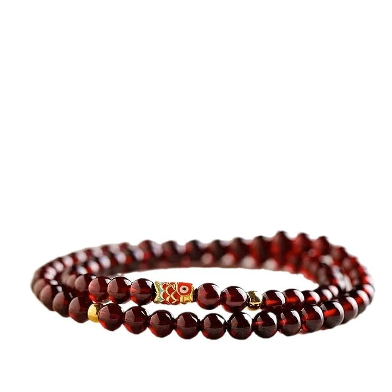 Retro wine red bracelet with micro glass beads in New Chinese style design