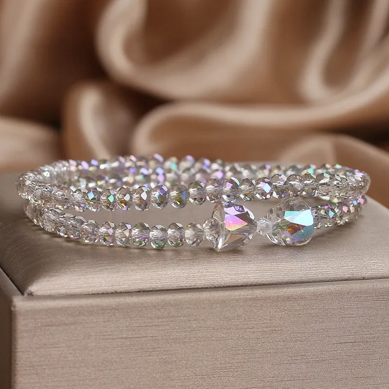 Women's double-circle crystal Mori style bow bracelet in green with colourful crystals