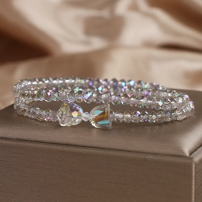 Women's double-circle crystal Mori style bow bracelet in green with colourful crystals