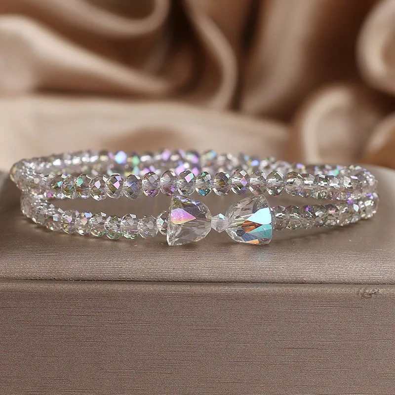 Women's double-circle crystal Mori style bow bracelet in green with colourful crystals