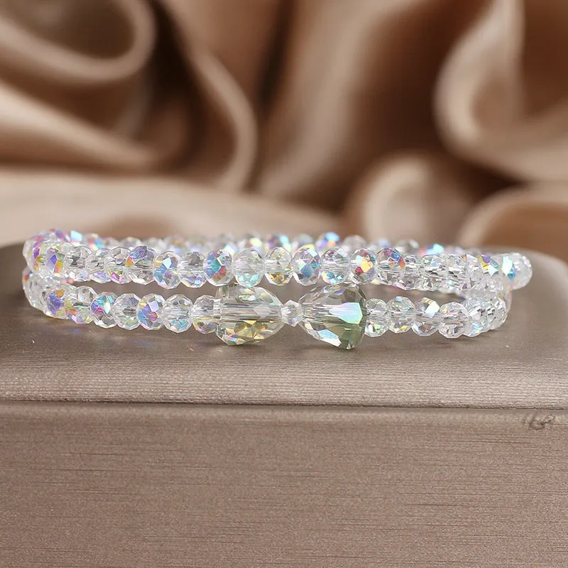 Women's double-circle crystal Mori style bow bracelet in green with colourful crystals